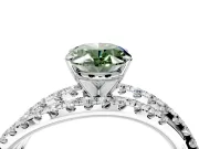 Solitaire Engagement Ring Setting for Fancy Green Oval Center with Woven 3-Strand Pave Band and Prong Head in White Gold