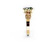 Leaf Engagement Ring Setting for Fancy Green Oval Center with Milgrain Accent Band and Prong Head in Yellow Gold