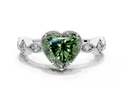 Milgrain Bezel Engagement Ring Setting for Fancy Green Heart-Shaped Center with Marquise Stations and Bezel Head in Platinum