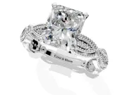 Solitaire Engagement Ring Setting for Radiant Cut Center with Marquise Panel Band and Prong Head in Platinum