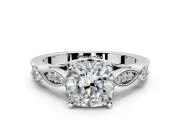Solitaire Engagement Ring Setting for Cushion Cut Center with Marquise and Bezel Accents and Prong Head in Sterling Silver