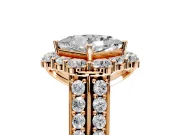 Large Accent Halo Engagement Ring Setting for Princess Cut Center with Pave Split Shank and Prong Head in Rose Gold