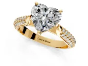 Solitaire Engagement Ring Setting for Heart-Shaped Center with Multi-Row Accents and Prong Head in Yellow Gold