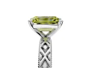 Solitaire Engagement Ring Setting for Fancy Yellow Emerald Cut Center with Milgrain X Pattern Band and Prong Head in Sterling Silver