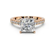 Solitaire Engagement Ring Setting for Princess Cut Center with Crossover Accents and Prong Head in Rose Gold