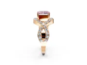 Halo Engagement Ring Setting for Fancy Pink Radiant Cut Center with Pave Infinity Twist Band and Prong Head in Rose Gold
