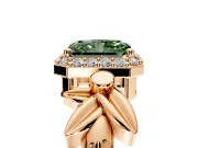 Halo Engagement Ring Setting for Fancy Green Radiant Cut Center with Floral Band and Prong Head in Rose Gold