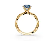 Solitaire Engagement Ring Setting for Fancy Blue Round Cut Center with Marquise Panel Band and Prong Head in Yellow Gold
