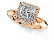 Halo Engagement Ring Setting for Princess Cut Center with Tapered Plain Band and Prong Head in Rose Gold