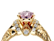 Solitaire Engagement Ring Setting for Fancy Pink Pear-Shaped Center with Filigree Accent Basket and Prong Head in Yellow Gold