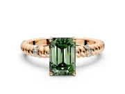 Rope Engagement Ring Setting for Fancy Green Emerald Cut Center with Accent Shoulders and Prong Head in Rose Gold