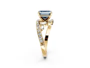 Solitaire Engagement Ring Setting for Fancy Blue Asscher Cut Center with Pave Bypass Twist Band and Prong Head in Yellow Gold