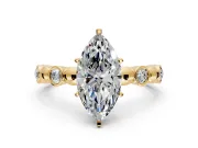Solitaire Engagement Ring Setting for Marquise Center with Beaded Bezel Station Band and Prong Head in Yellow Gold