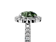 Pave Halo Engagement Ring Setting for Fancy Green Round Cut Center with Single Row Pave Band and Prong Head in White Gold