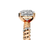 Rope Engagement Ring Setting for Cushion Cut Center with Accent Shoulders and Prong Head in Rose Gold