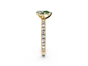 Solitaire Engagement Ring Setting for Fancy Green Pear-Shaped Center with Fine Pave Band and Claw Prong Head in Yellow Gold