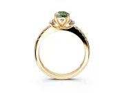 Paired Accent Engagement Ring Setting for Fancy Green Pear-Shaped Center with Pave Band and Prong Head in Yellow Gold