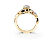 Halo Engagement Ring Setting for Pear-Shaped Center with Marquise and Pave Bypass Band and Prong Head in Yellow Gold