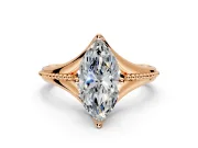Solitaire Engagement Ring Setting for Marquise Center with Milgrain Cathedral Band and Prong Head in Rose Gold