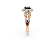 Halo Engagement Ring Setting for Fancy Green Asscher Cut Center with Two-Strand Split Shank and Prong Head in Rose Gold