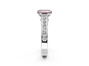 Solitaire Engagement Ring Setting for Fancy Pink Emerald Cut Center with Channel Band and Double Claw Prong Head in Sterling Silver