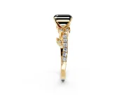 Leaf Motif Engagement Ring Setting for Fancy Black Asscher Cut Center with Pave Band and Prong Head in Yellow Gold
