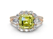 Halo Engagement Ring Setting for Fancy Yellow Asscher Cut Center with Two-Strand Split Shank and Prong Head in Rose Gold