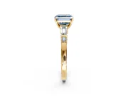 Bar-Set Engagement Ring Setting for Fancy Blue Asscher Cut Center with Tapered Baguette Accents and Prong Head in Yellow Gold