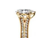Solitaire Engagement Ring Setting for Pear-Shaped Center with Pave Rail Split Shank and Prong Head in Yellow Gold