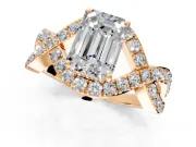 Halo Engagement Ring Setting for Emerald Cut Center with Pave Infinity Twist Band and Prong Head in Rose Gold