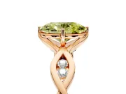 Solitaire Engagement Ring Setting for Fancy Yellow Oval Center with Accented Twist Band and Leaf Prong Head in Rose Gold