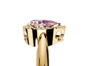 Halo Engagement Ring Setting for Fancy Pink Pear-Shaped Center with Tapered Plain Band and Prong Head in Yellow Gold