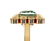 Cluster Halo Engagement Ring Setting for Fancy Green Princess Cut Center with Milgrain Bezel Accents and Prong Head in Yellow Gold