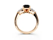 3 Stone Engagement Ring Setting for Fancy Black Radiant Cut Center with Large Pear-Shaped Accents and Prong Head in Rose Gold