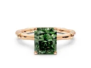 Solitaire Engagement Ring Setting for Fancy Green Radiant Cut Center with Bamboo Band and Prong Head in Rose Gold