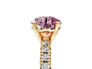 Solitaire Engagement Ring Setting for Fancy Pink Round Cut Center with Large Accents and Prong Head in Yellow Gold