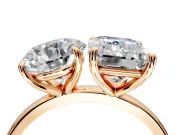 Round Cut and Emerald Cut Lab-Grown Diamond Toi et Moi Engagement Ring with Prong-Set Stones in Rose Gold