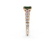Solitaire Engagement Ring Setting for Fancy Green Emerald Cut Center with Pave Cathedral Shoulders and Prong Head in Rose Gold