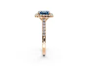 Halo Engagement Ring Setting for Fancy Blue Asscher Cut Center with Raised Halo, Pave Band and Prong Head in Rose Gold