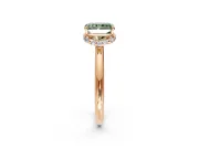 Hidden Halo Engagement Ring Setting for Fancy Green Radiant Cut Center with Plain Rounded Band and Prong Head in Rose Gold