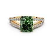 Solitaire Engagement Ring Setting for Fancy Green Radiant Cut Center with Pave Split Shank and Prong Head in Yellow Gold