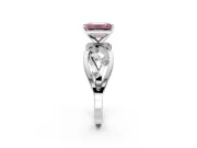 Solitaire Engagement Ring Setting for Fancy Pink Emerald Cut Center with Criss-Cross Accent Band and Prong Head in Sterling Silver
