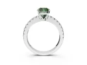 Solitaire Engagement Ring Setting for Fancy Green Cushion Cut Center with Single Row Accent Band and Prong Head in Sterling Silver