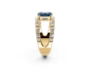 Solitaire Engagement Ring Setting for Fancy Blue Emerald Cut Center with Wide-Open Split Shank and Prong Head in Yellow Gold