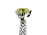 Solitaire Engagement Ring Setting for Fancy Yellow Heart-Shaped Center with Milgrain X Pattern Band and Prong Head in Platinum