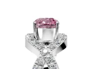Halo Engagement Ring Setting for Fancy Pink Cushion Cut Center with Pave Infinity Twist Band and Prong Head in Sterling Silver