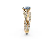 Solitaire Engagement Ring Setting for Fancy Blue Heart-Shaped Center with Woven 3-Strand Pave Band and Prong Head in Yellow Gold