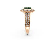Large Accent Halo Engagement Ring Setting for Fancy Green Radiant Cut Center with Pave Split Shank and Prong Head in Rose Gold