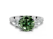 3 Stone Engagement Ring Setting for Fancy Green Round Cut Center with Round Cut Side Accents and Prong Head in Platinum