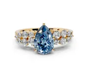 Cluster Engagement Ring Setting for Fancy Blue Pear-Shaped Center with 2-Row Shoulder Clusters and Prong Head in Yellow Gold